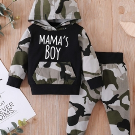 Pojkar Casual Camouflage Print Set Med Mama's Huvtröja Och Träningsbyxor För Vintern