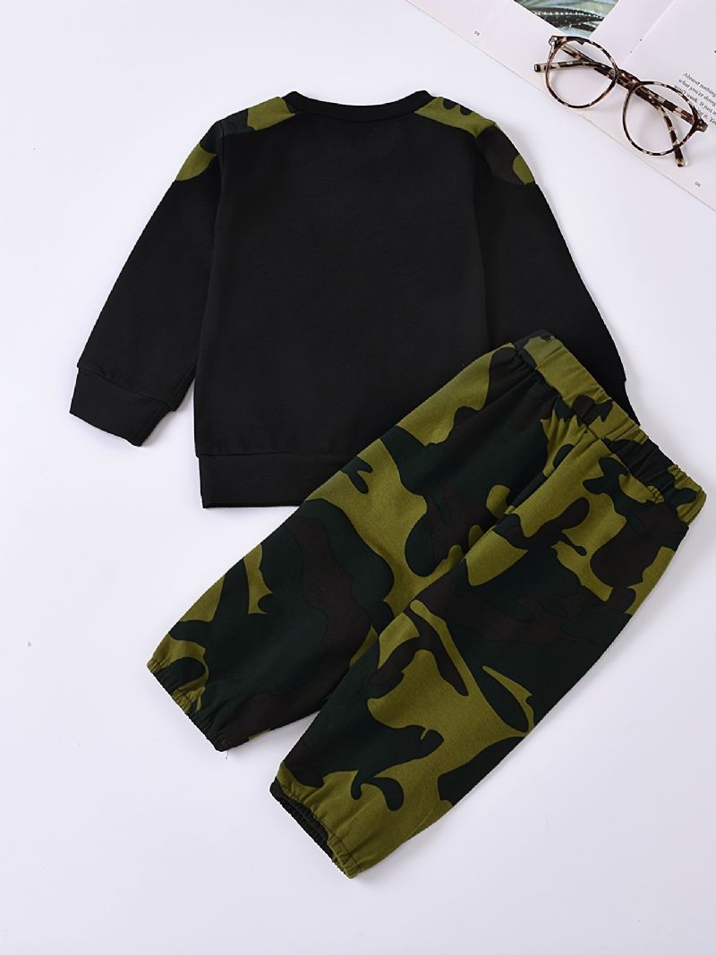Pojkar Casual Camouflage Print Set Med Solglasögontryck Pullover Sweatshirt & Träningsbyxor För Vintern