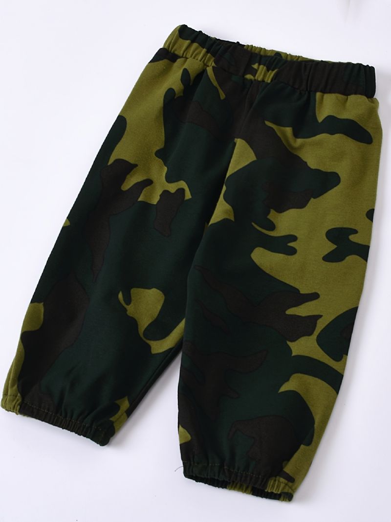 Pojkar Casual Camouflage Print Set Med Solglasögontryck Pullover Sweatshirt & Träningsbyxor För Vintern