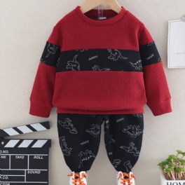 Pojkar Casual Dinosaur Tryckt Crew Neck Långärmade Sweatshirts Byxor Set Höst Vinter