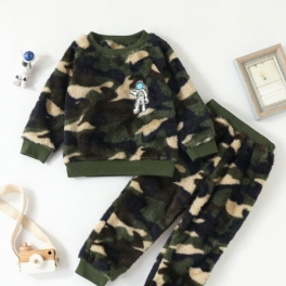 Pojkar Casual Fleece Termisk Kamouflage Set Med Långärmad Tröja Sweatshirt & Byxor