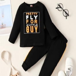 Pojkar Casual Simple Pullover Sweatshirts & Träningsbyxor Set Med Petty Fly Print
