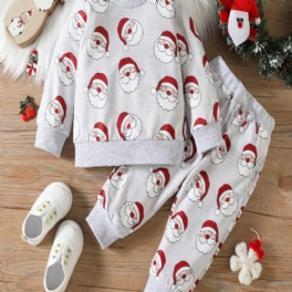 Pojkar Casual Söt Santa Claus Print Set Med Termisk Tröja Sweatshirt & Byxor För Vinter Julfest