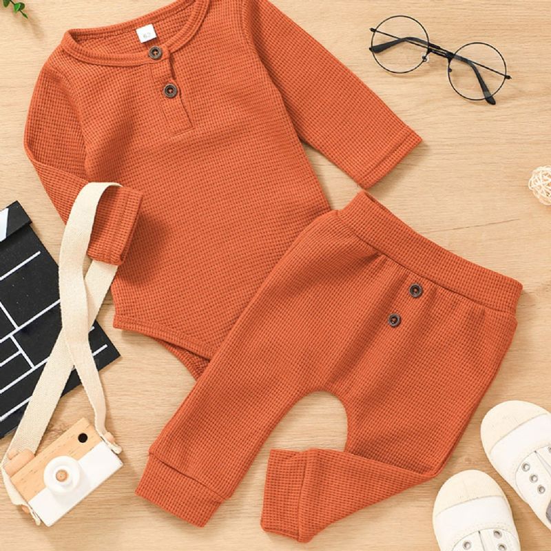 Pojkar Casual Solid Randiga Bodysuit Byxor Set