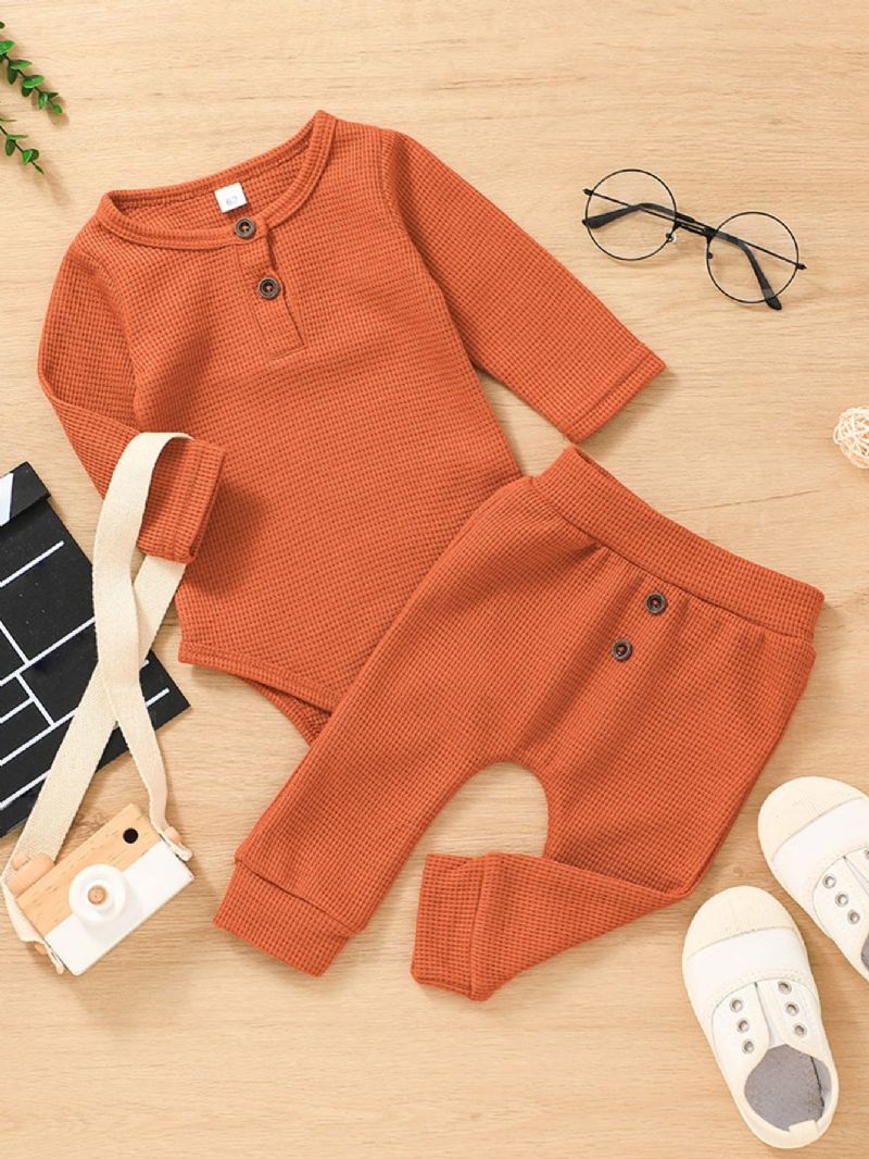 Pojkar Casual Solid Randiga Bodysuit Byxor Set