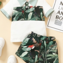 Pojkar Color Block Shirt + Tropical Print Shorts Set Bebiskläder För Sommaren