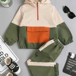 Pojkar Colorblock Hoodies & Matchande Joggingbyxor Set