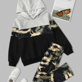 Pojkar Dinosaur Camouflage Print Långärmad Hooded Sweatshirt Byxor Set Höst Vinter