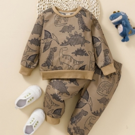 Pojkar Dinosaur Print Rund Hals Sweatshirt + Byxor Set Bebiskläder