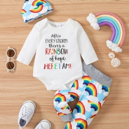 Pojkar Flickor Bodysuit & Byxor & Hatt Med Slogan Rainbow Graphic Bebiskläder Bebis Layette Sets