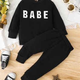 Pojkar Flickor Casual Active Set Med Babe Print Sweatshirt & Sweatpants För Vintern