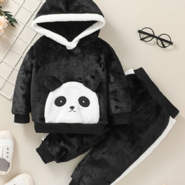 Pojkar Flickor Huvtröjor Och Matchande Joggingbyxor Med Tecknad Pandadesign För Vintern Bebiskläder