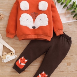 Pojkar Fox Ears Tröja Med Rund Hals + Fox Broderade Byxor Set Barnkläder För Vintern
