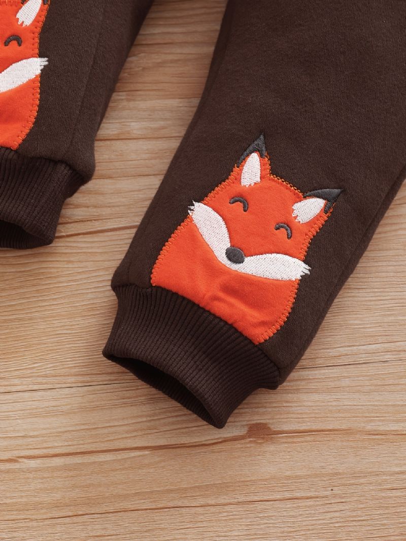 Pojkar Fox Ears Tröja Med Rund Hals + Fox Broderade Byxor Set Barnkläder För Vintern