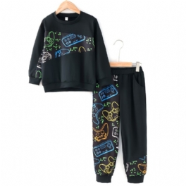 Pojkar Game Blommönster Kontrast Långärmad + Träningsbyxor Outfit Set Kläder