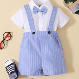 Pojkar Gentleman Bowknot Romper Bodysuit + Suspender Shorts Set Bebiskläder För Vår Höst