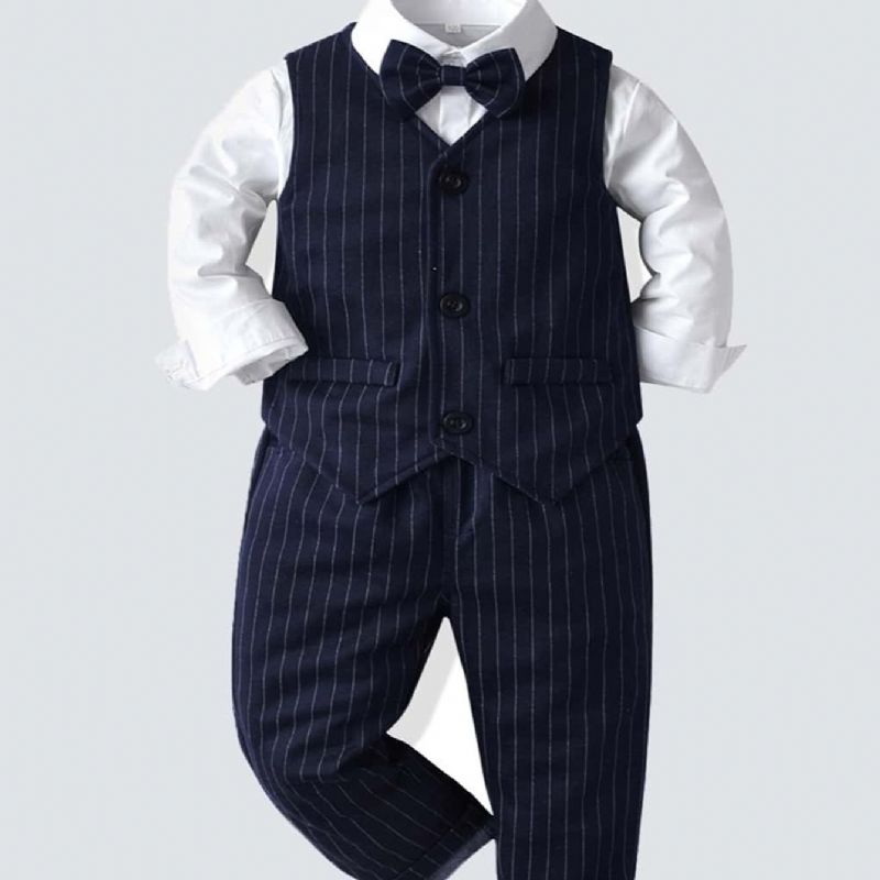 Pojkar Gentleman Outfit Bowtie Långärmad Skjorta Väst Byxa Set