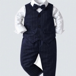 Pojkar Gentleman Outfit Bowtie Långärmad Skjorta Väst Byxa Set