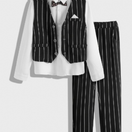 Pojkar Gentleman Outfit Långärmad Fluga Skjorta & Byxor & Väst Set Barnkläder