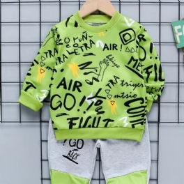 Pojkar Graffiti Print Pullover Sweatshirt & Color Block Byxor Set Barnkläder