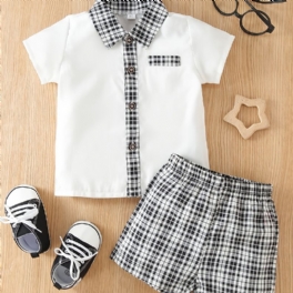Pojkar Kortärmad Rutig Skjorta + Shorts Set Barnkläder