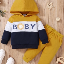 Pojkar Långärmad Color Block Hoodie + Byxa Set Barnkläder
