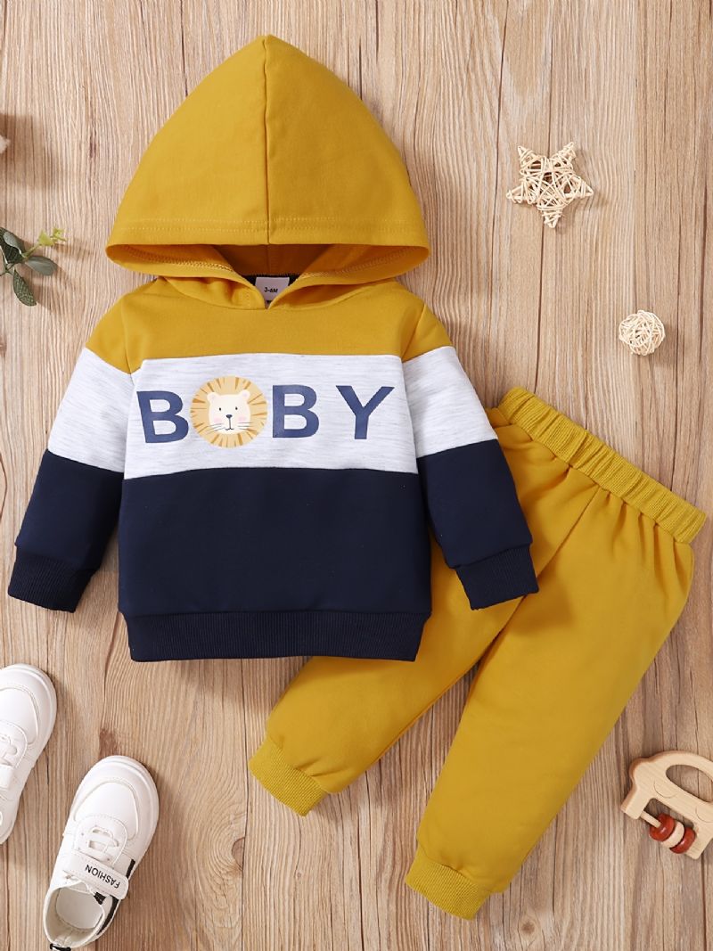 Pojkar Långärmad Color Block Hoodie + Byxa Set Barnkläder