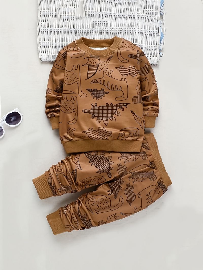 Pojkar Rundhalsad Tröja + Byxor Set Dinosaur Print Barnkläder