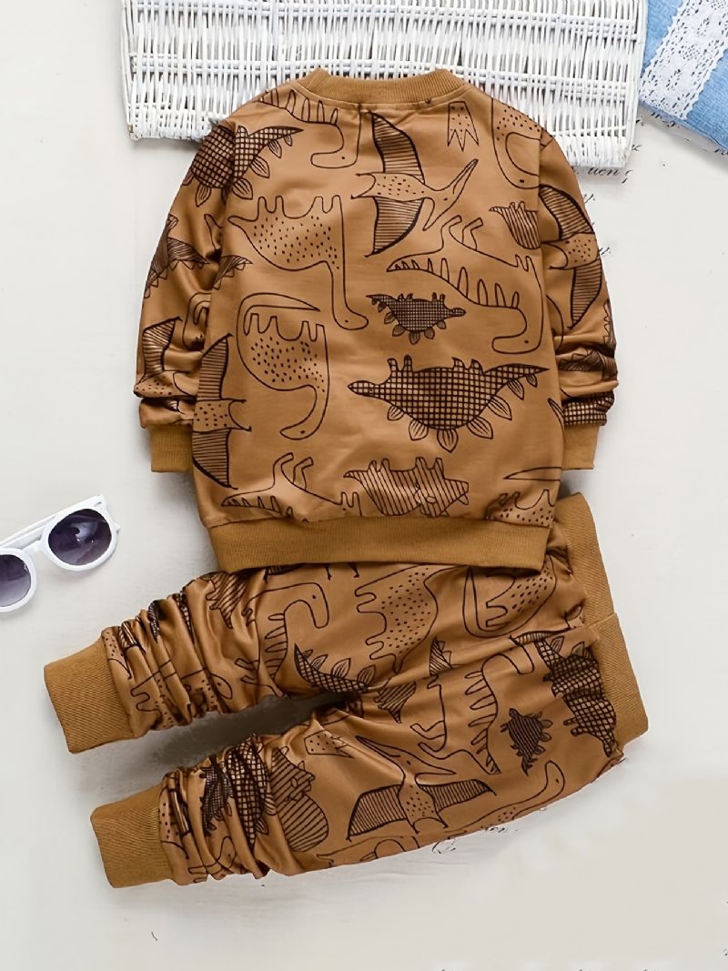 Pojkar Rundhalsad Tröja + Byxor Set Dinosaur Print Barnkläder