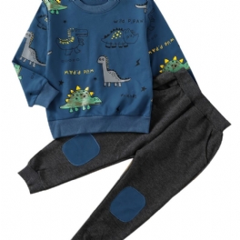 Pojkar Sweatshirt & Byxor Set Vinter Cartoon Dinosaur Print Långärmad & Byxa Set