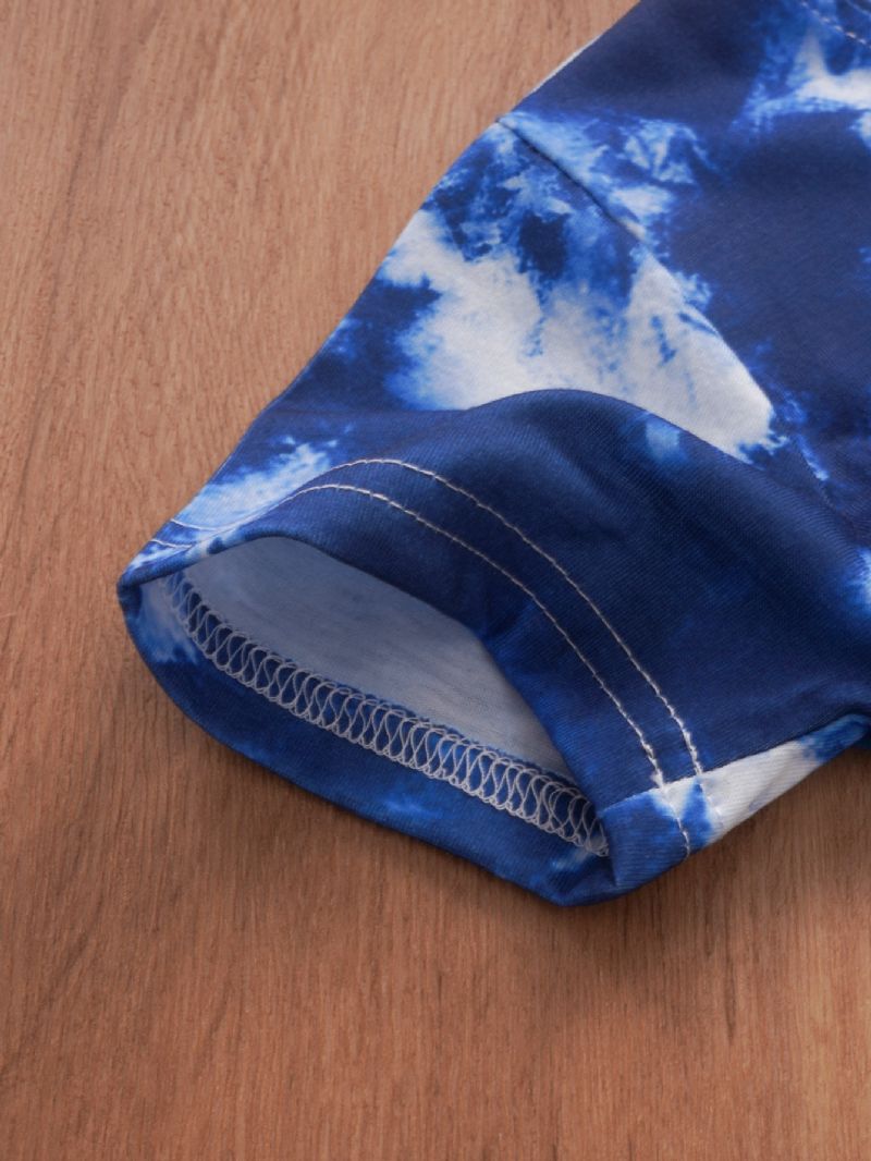 Pojkar Tie Dye Floral Print Crop Sleeve Casual Tvådelad Set