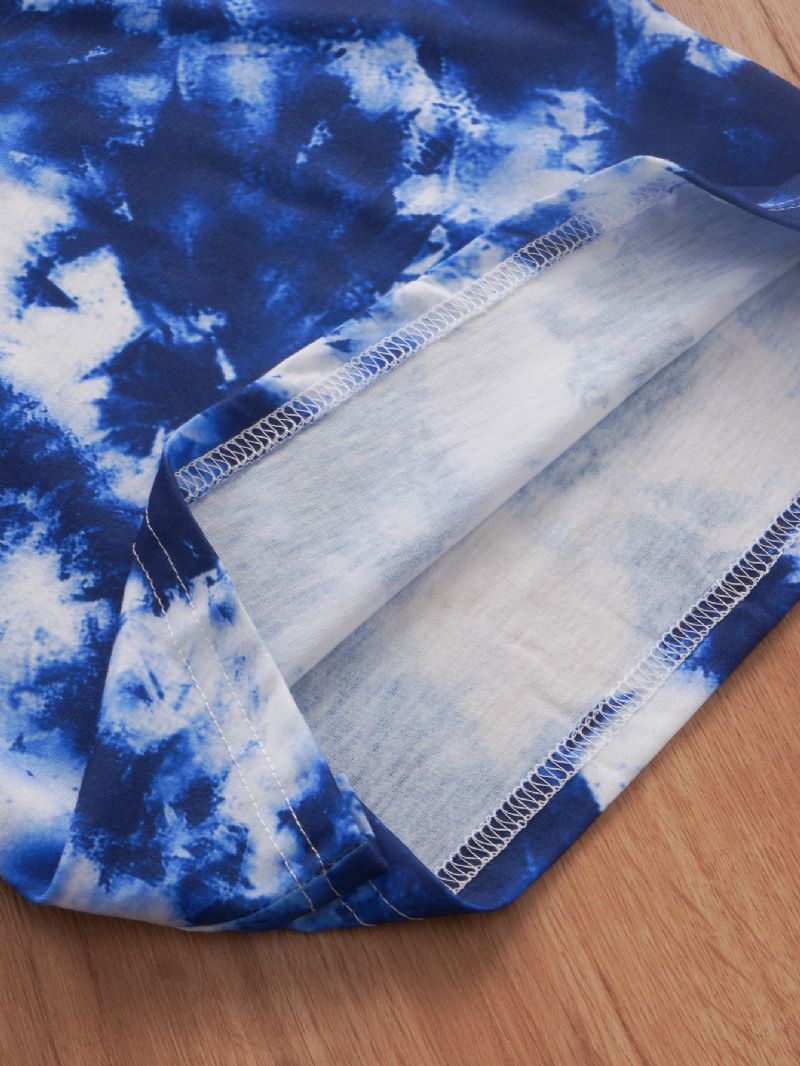 Pojkar Tie Dye Floral Print Crop Sleeve Casual Tvådelad Set