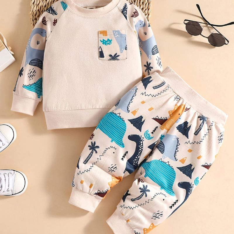 Pojke Bomullströja Sweatshirt + Byxor Set Outfit Bebiskläder Dinosaurie Cartoon