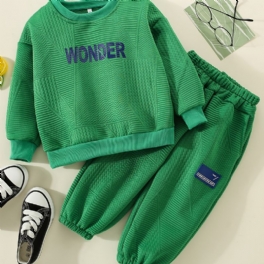 Pojke Enfärgad Texturerat Brevtryckt Sweatshirt + Byxor Barnkläder
