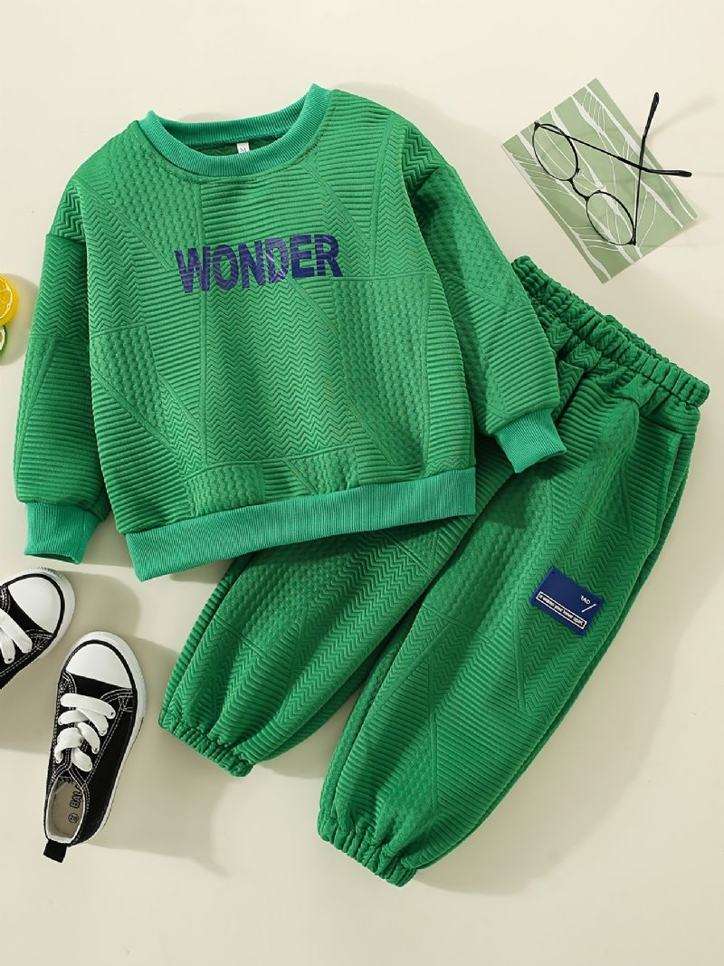 Pojke Enfärgad Texturerat Brevtryckt Sweatshirt + Byxor Barnkläder