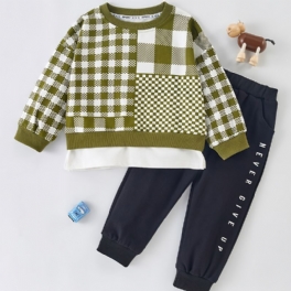Pojke Rutig Patchwork Pullover Top + Byxa Set Bebiskläder