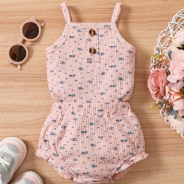 Ribbade Flickor Ditsy Blommiga Ärmlös Romper Bodysuit + Volanger Trim Shorts Set Bebiskläder