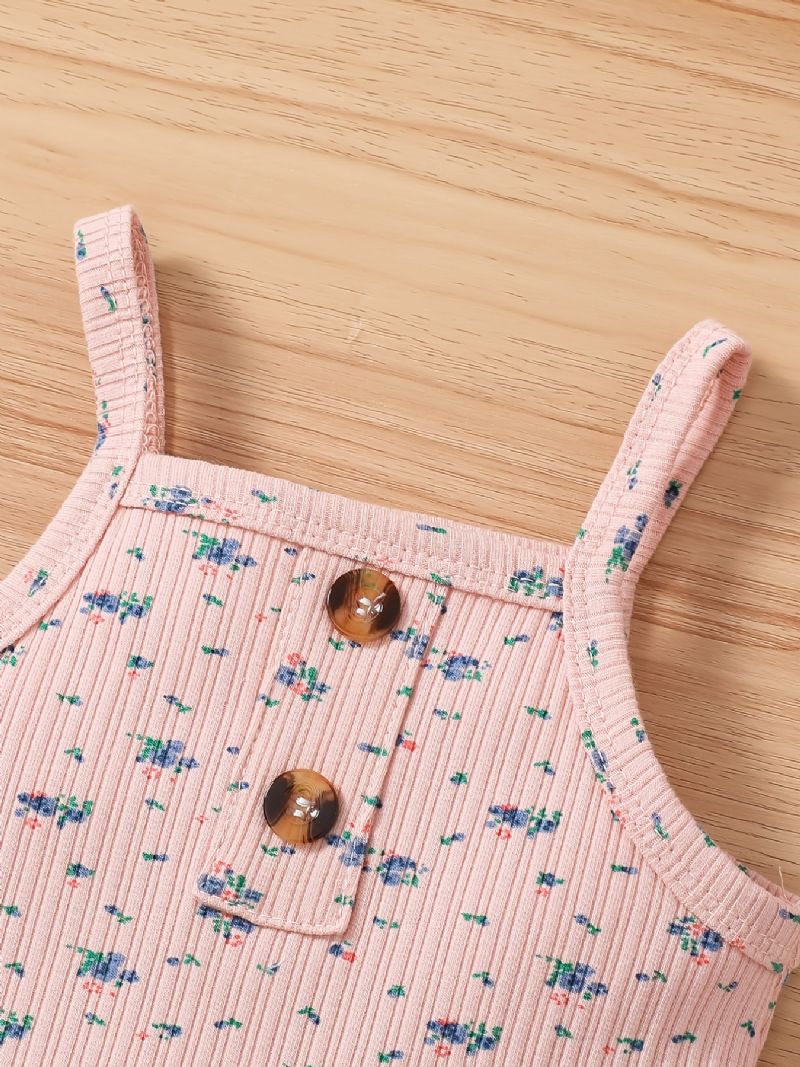 Ribbade Flickor Ditsy Blommiga Ärmlös Romper Bodysuit + Volanger Trim Shorts Set Bebiskläder