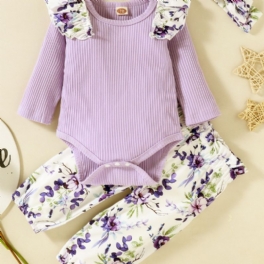 Småbarn Bebis Flickor Volang Spets Långärmad Romper Blommiga Byxor Med Pannband Spädbarn Höst Outfits