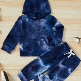 Småbarn Bebis Pojkar Tie Dye Luvtröja Långärmad Pocket Sweatshirt & Byxa Set Barnkläder