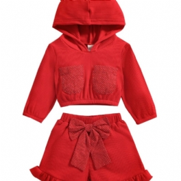 Småbarn Flickor Långärmad Luvtröja + Matchande Bowknot Kort Outfit Bebis Barn Flickkläder Set Till Jul