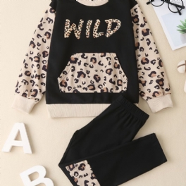 Småbarn Flickor Set Vinter Casual Leopard Colorblock Långärmad Sweatshirt Set