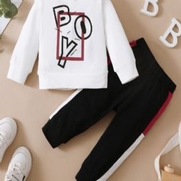 Småbarn Pojkar Letter Crew Neck Långärmad Sweatshirt Jogger Sweatpants