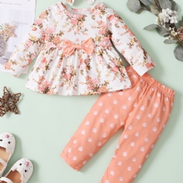 Småbarn Spädbarn Bebis Flickor Långärmad Blommig Top Printed Byxor + Pannband Kläder Set Outfits