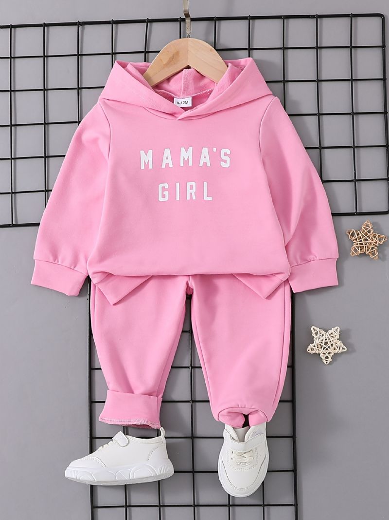 Söt Casual Set För Flickor Med Mamas Tryck Huvtröja Och Träningsbyxor För Vintern