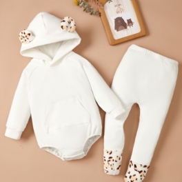 Spädbarn Bebis Flickor Bodysuit & Strumpbyxor Set Med Leopard Print För Höst Och Vinter Nytt
