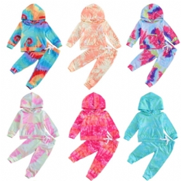 Tjejer Tie Dye Print Hooded Långärmad Huvtröja & Byxa Set Småbarnskläder Set
