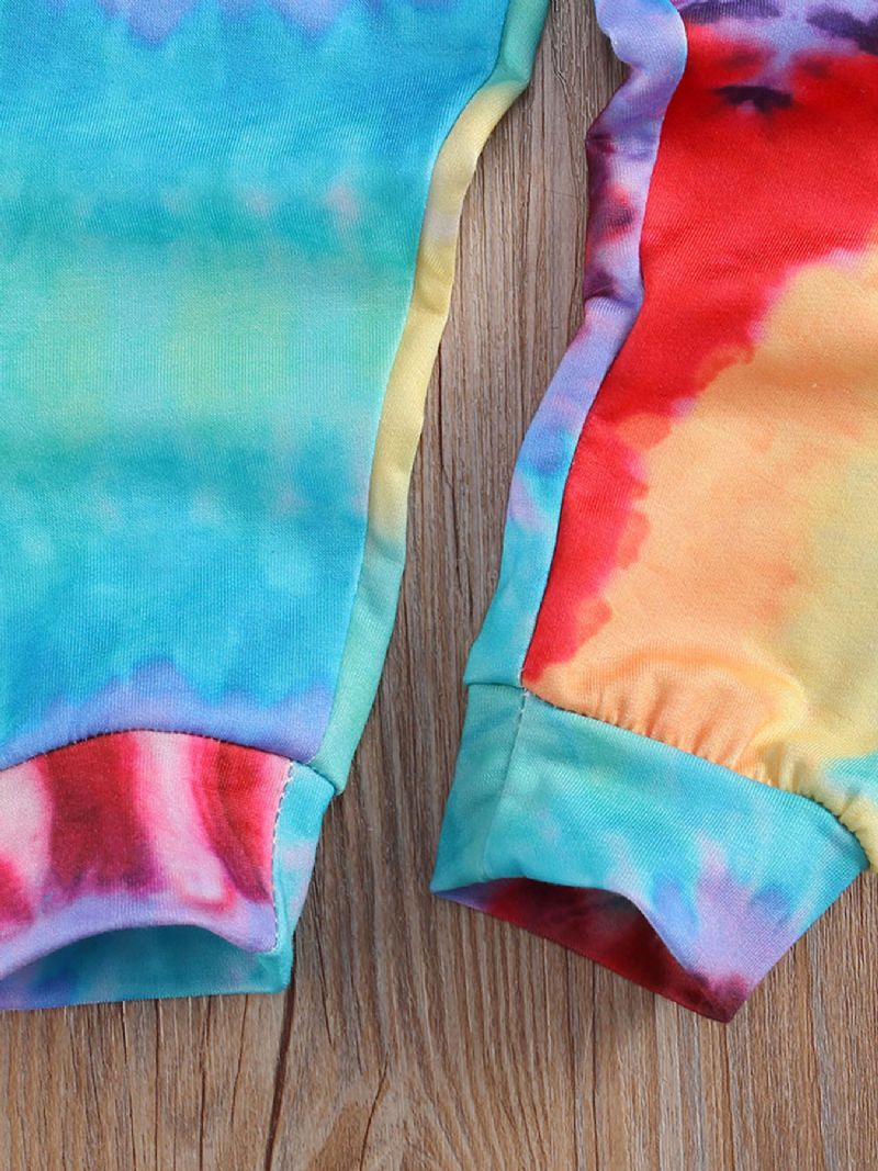 Tjejer Tie Dye Print Hooded Långärmad Huvtröja & Byxa Set Småbarnskläder Set