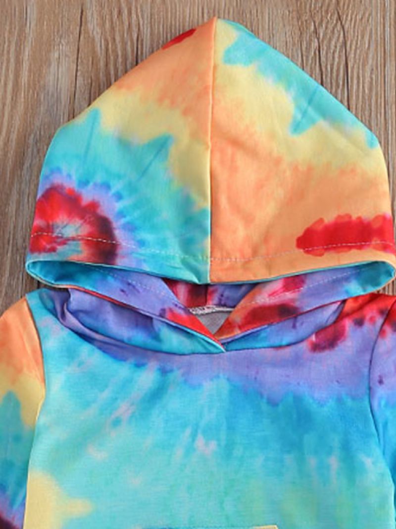 Tjejer Tie Dye Print Hooded Långärmad Huvtröja & Byxa Set Småbarnskläder Set