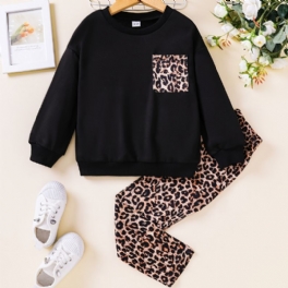 Toddler Flickor Tröja Höst Leopard Print Leggings Svart Kostym